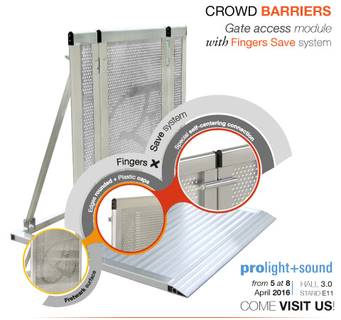 crowd barrier with gaqte access and finger save system