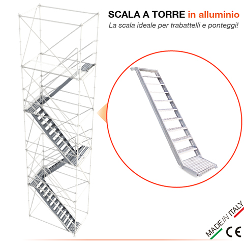 Scala torre in alluminio per trabattelli e ponteggi - Efesto Prtoduction